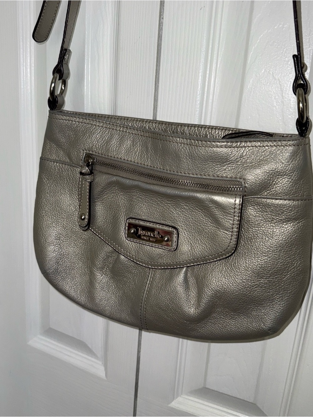 Tignanello Silver Leather Crossbody Bag